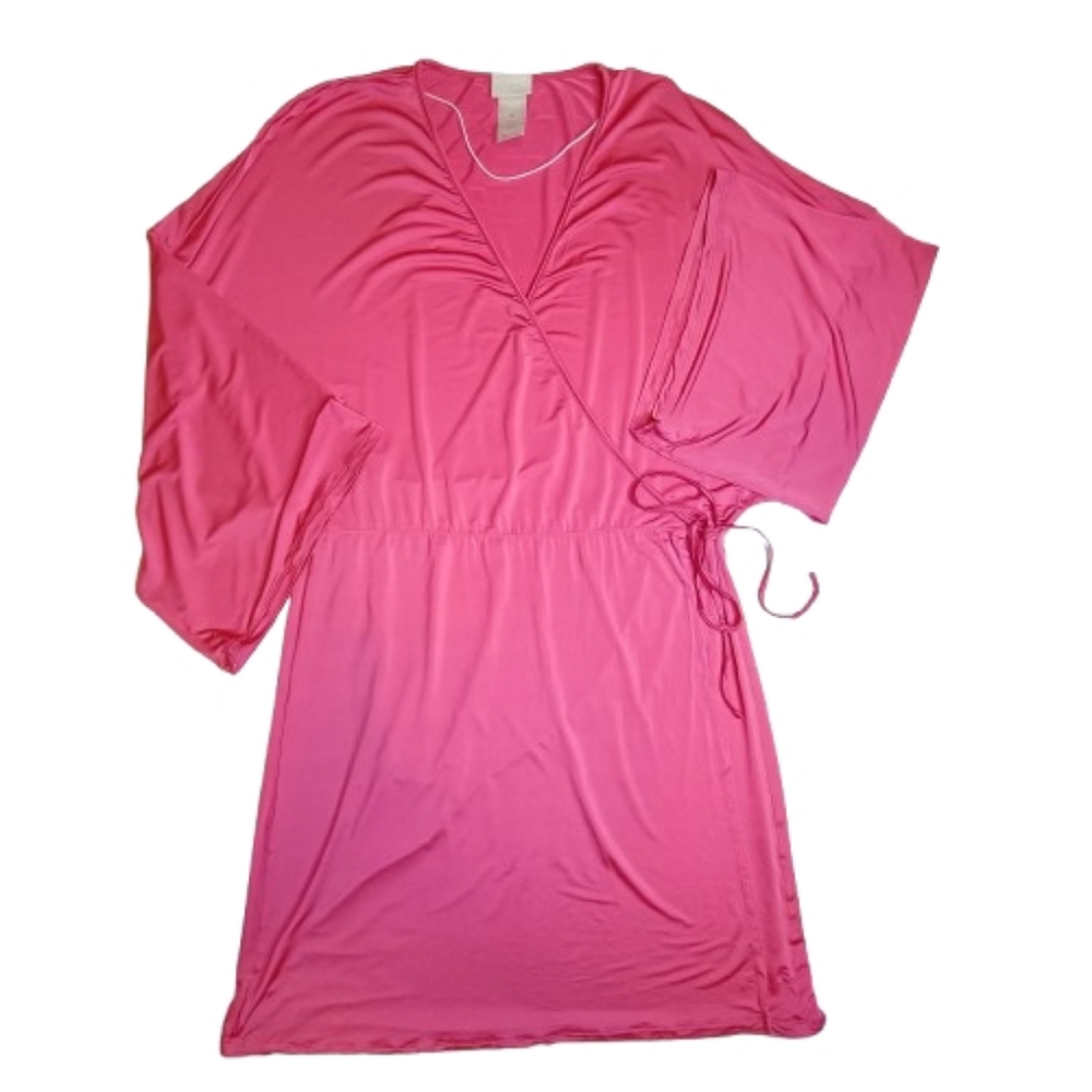 HANRO Elegant Coral Pink Viscose Stretchy Silky Soft Short Kimono Robe Size M